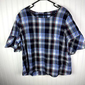 Tommy‎ Hilfiger plaid Blouse Ruffle Sleeve Size XXL
